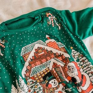 Vintage Santa's Workshop Graphic Green Crewneck Sweater SZ XS